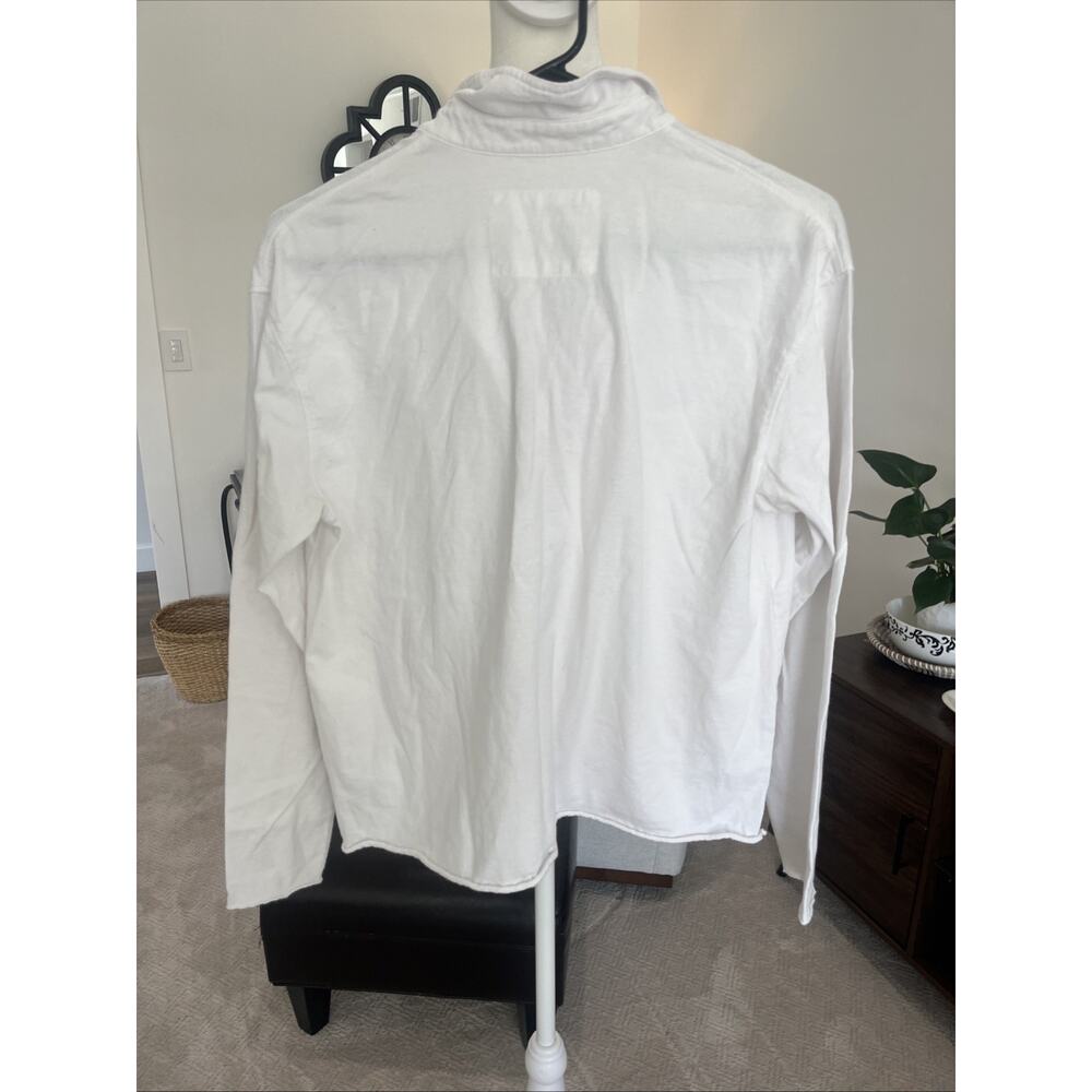 Frank & Eileen Patrick Popover Henley White Size Small Raw Hem Coastal Basic - Picture 5 of 12